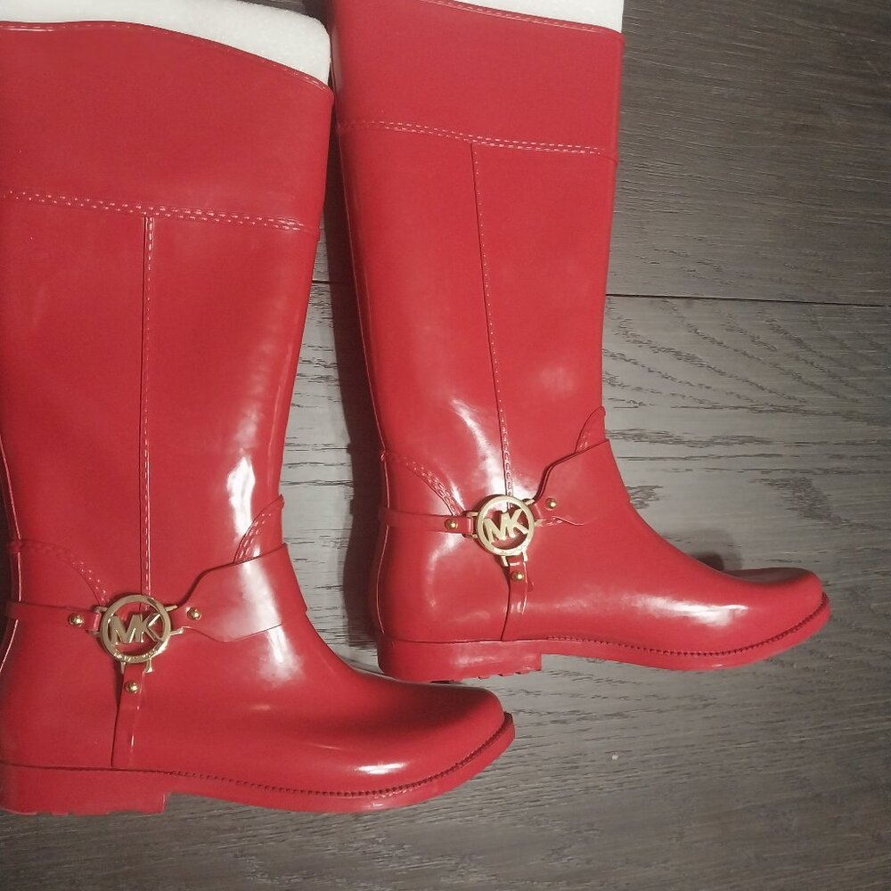 Michael Kors Fulton Harness Rubber Rainboots Red